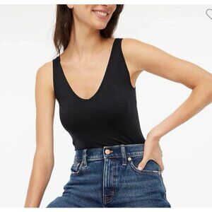 J.Crew Black V-Neck Stretch Layering Tank Top Size L #BJ880
